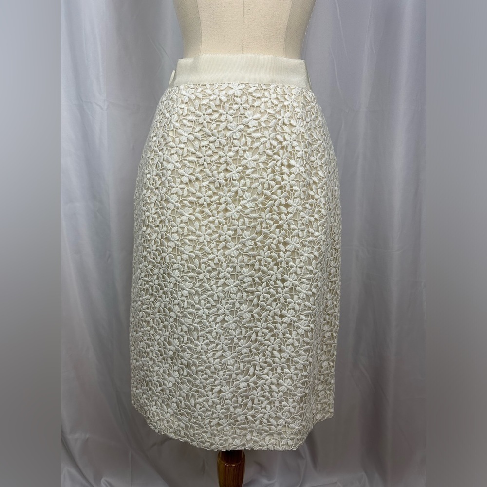 NWT Giambattista Valli Ivory Lace Silk-Lined Pencil Skirt IT 40